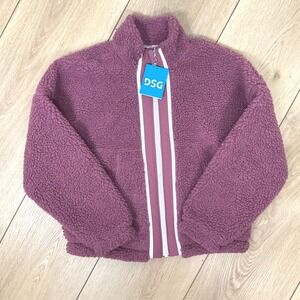 DSG Girls Cozy Fleece‎ Full Zip Jacket Rose Coffee Color Block Size M (10-12)